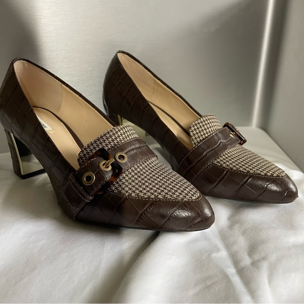 Alex Marie Houndstooth Embossed Leather Block Heel